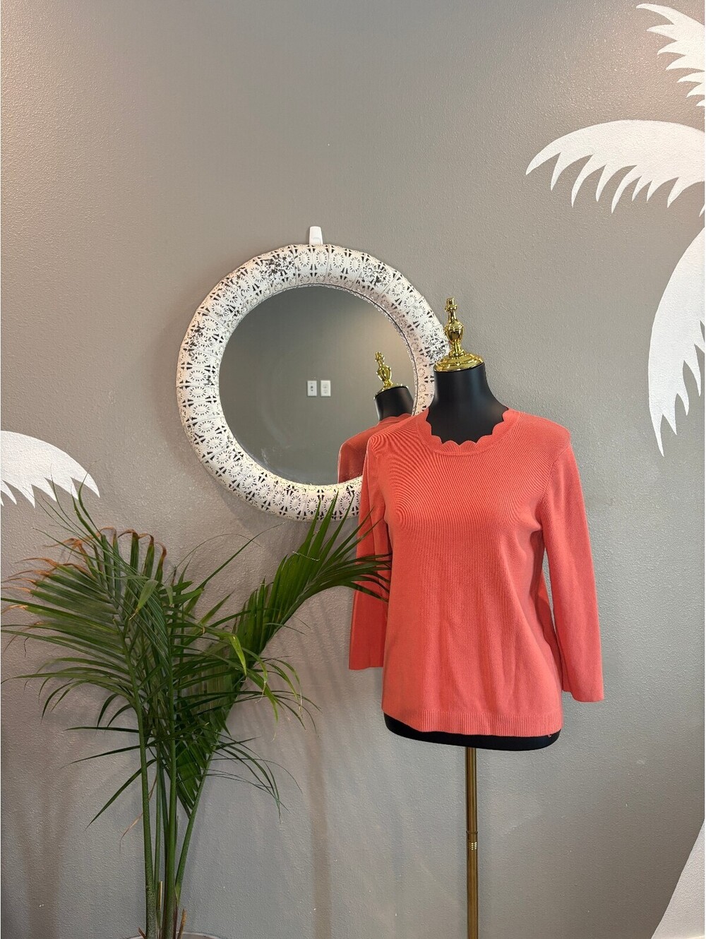 41 Hawthorne Coral Pink Lightweight Knit Sweater with Scalloped Neckline